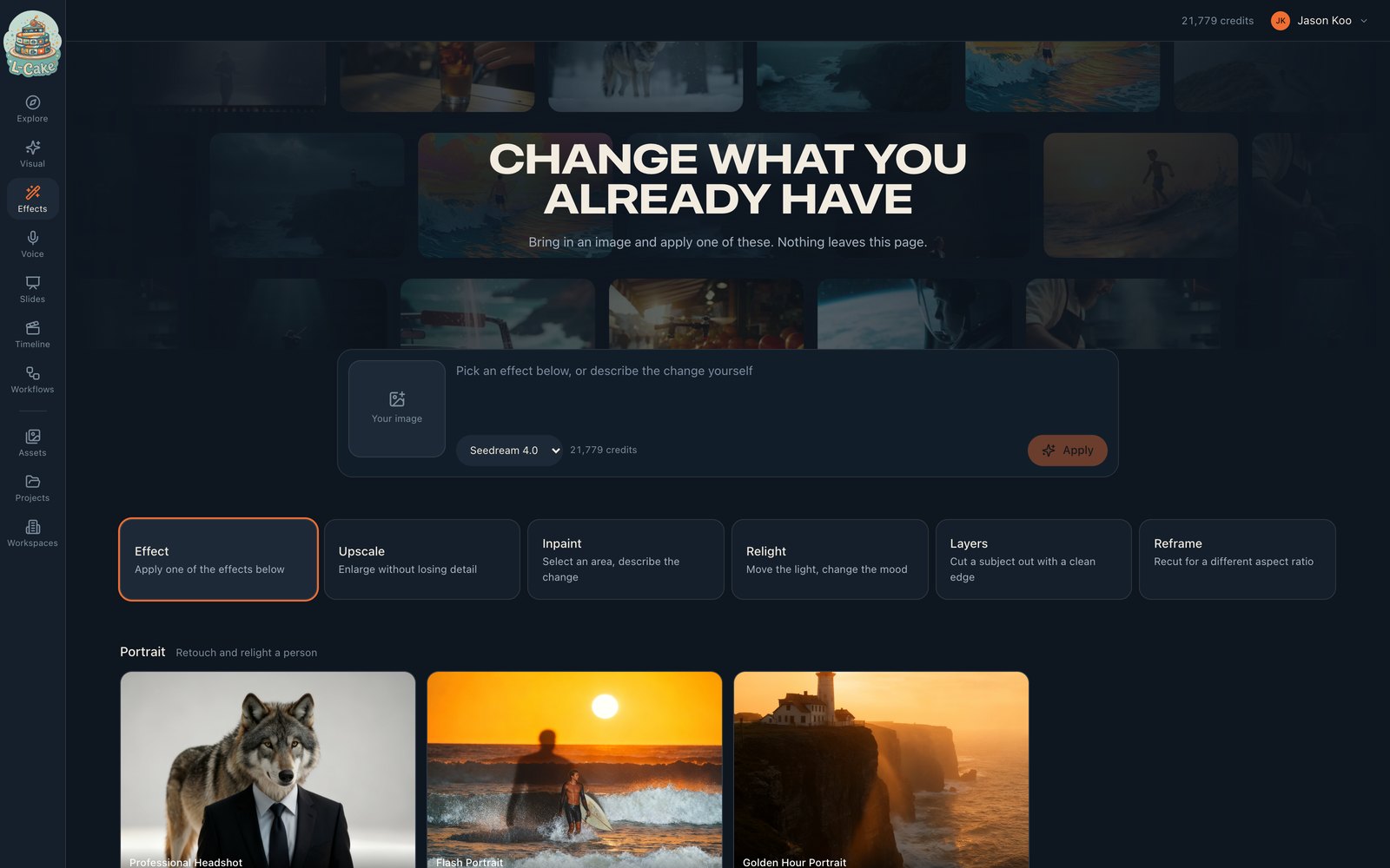 Things done to a picture you already own — the L-Cake interface