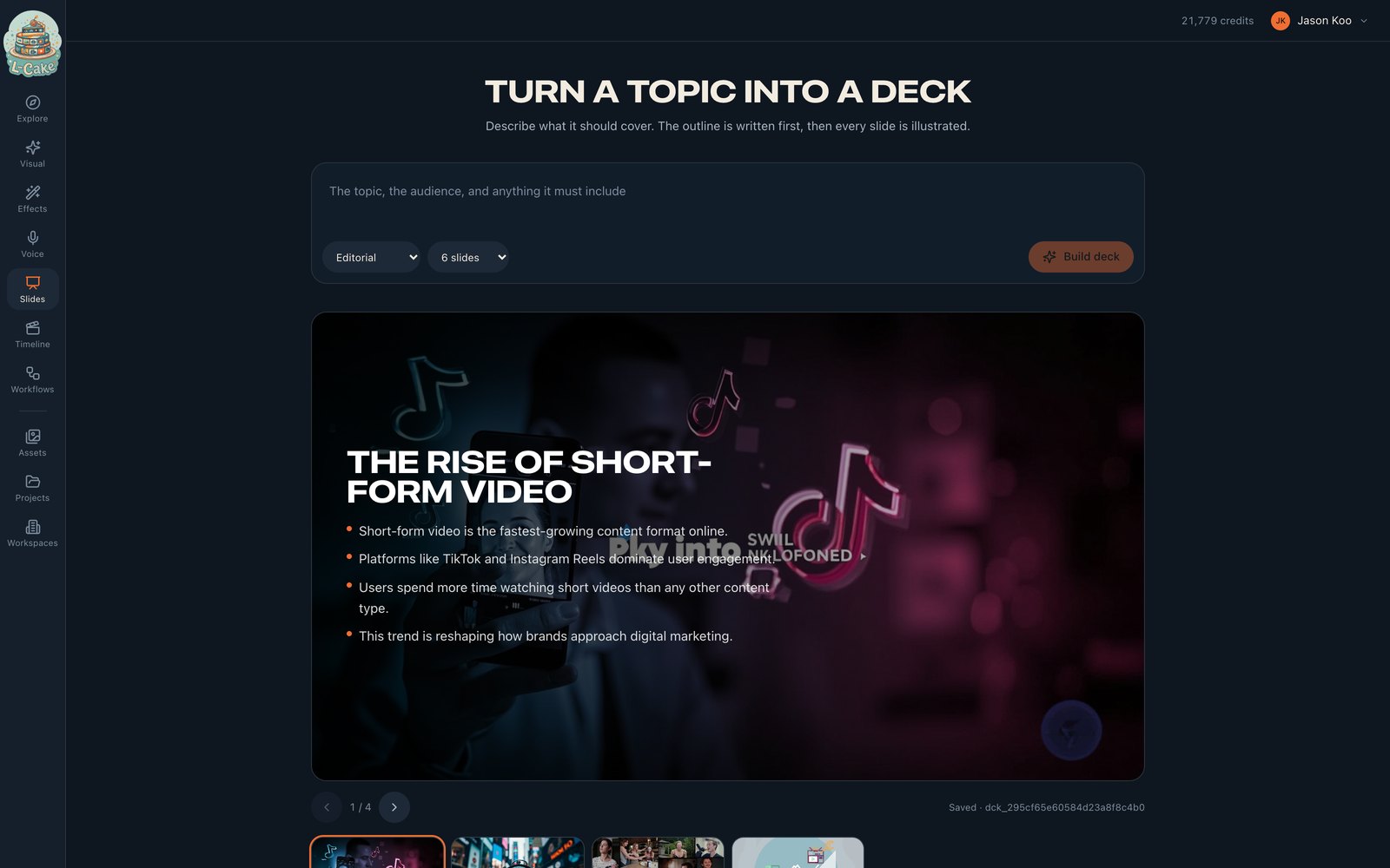 A topic in, an illustrated deck out — the L-Cake interface