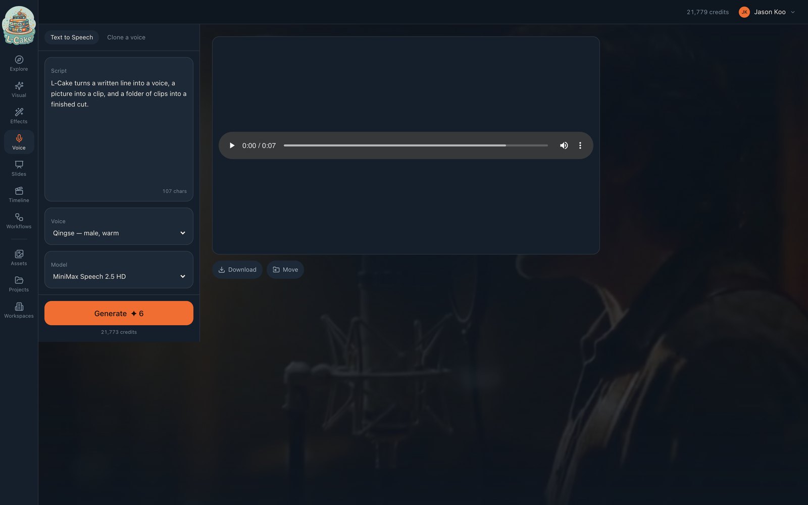 A script, read out loud — the L-Cake interface